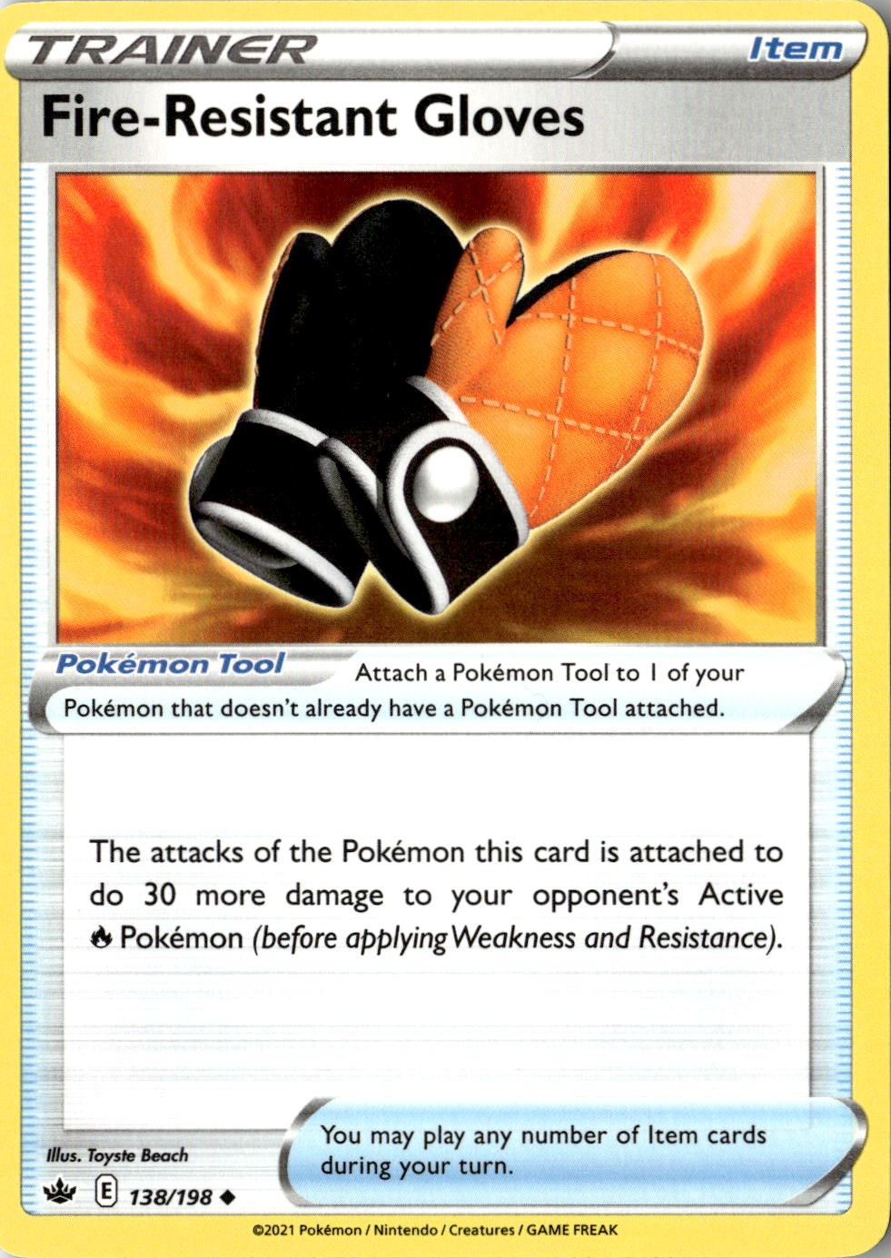 2021 POKEMON FIRE-RESISTANT GLOVES 138/198 UNCOMMON CHILLING REIGN NEAR MINT