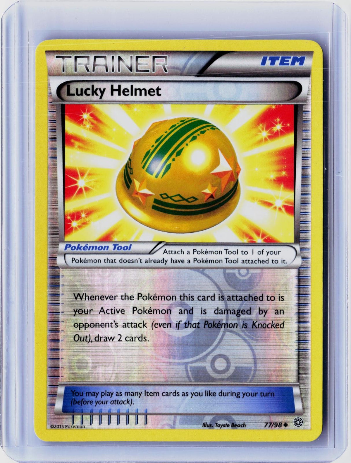 2015 POKEMON LUCKY HELMET 77/98 UNCOMMON ANCIENT ORIGINS REVERSE HOLO NEAR MINT