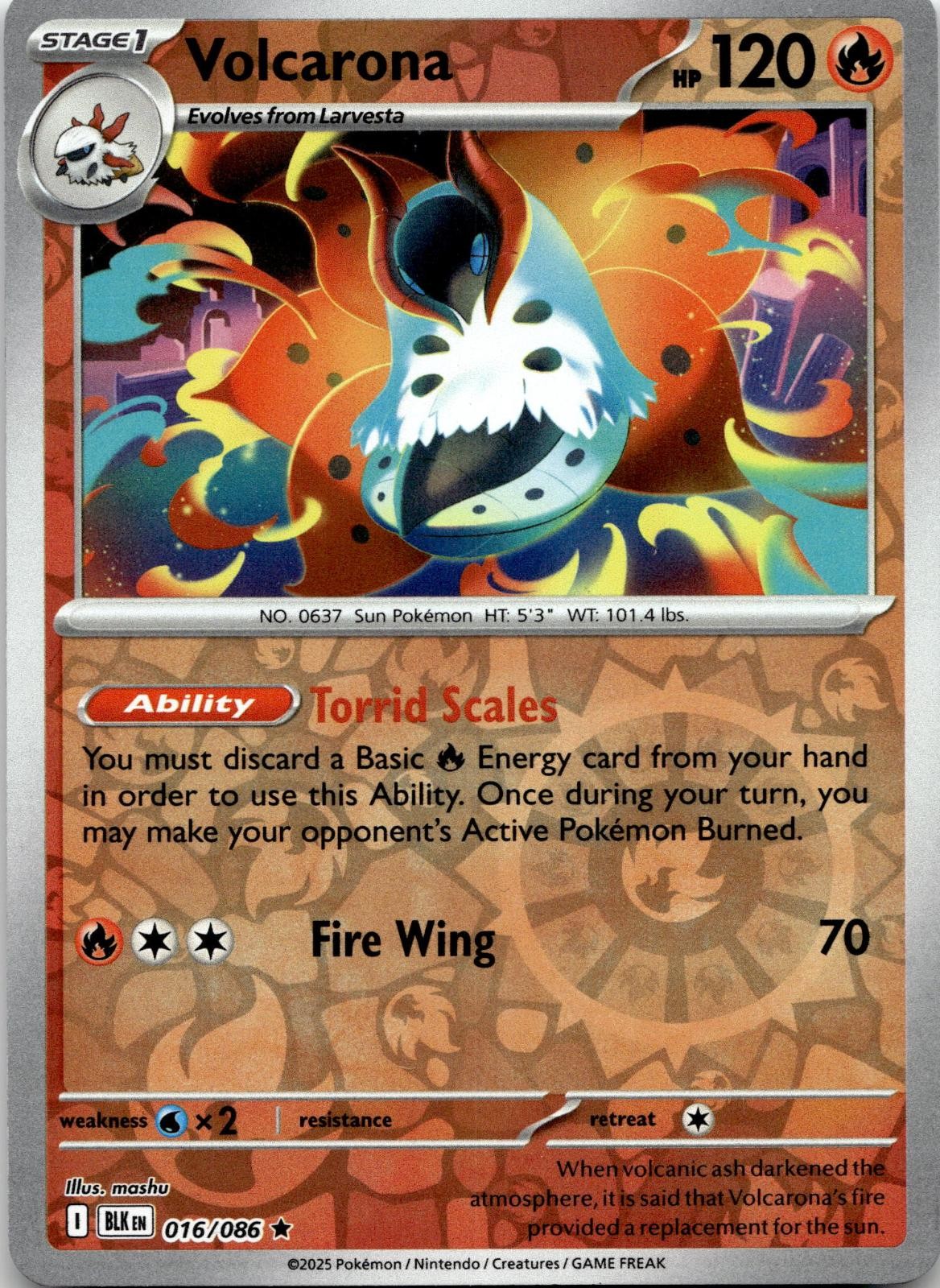 Volcarona 016/086 Rare Black Bolt Pokemon Reverse Holo Near Mint