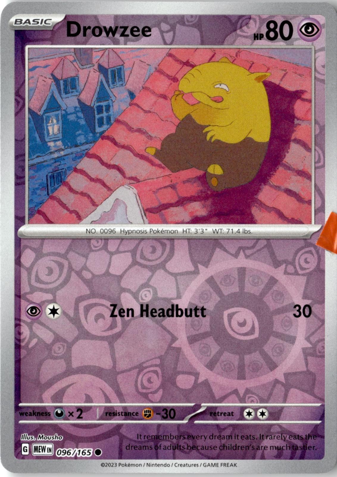 2023 POKEMON DROWZEE 096/165 COMMON 151 REVERSE HOLO NEAR MINT
