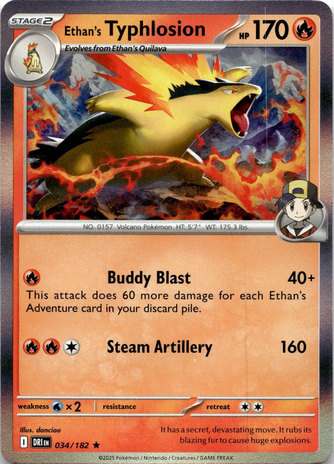 Ethan's Typhlosion 034/182 Rare Destined Rivals Pokemon Holo Near Mint