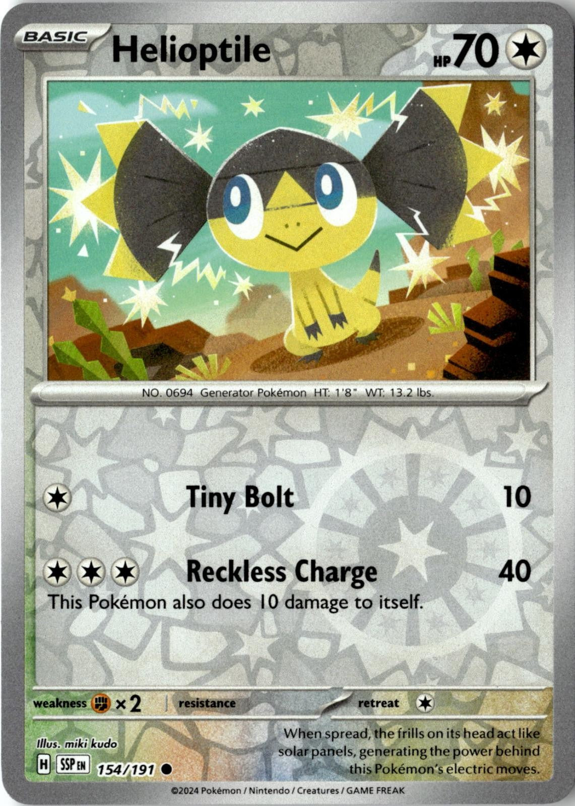 2024 POKEMON HELIOPTILE 154/191 COMMON SURGING SPARKS REVERSE HOLO NEAR MINT