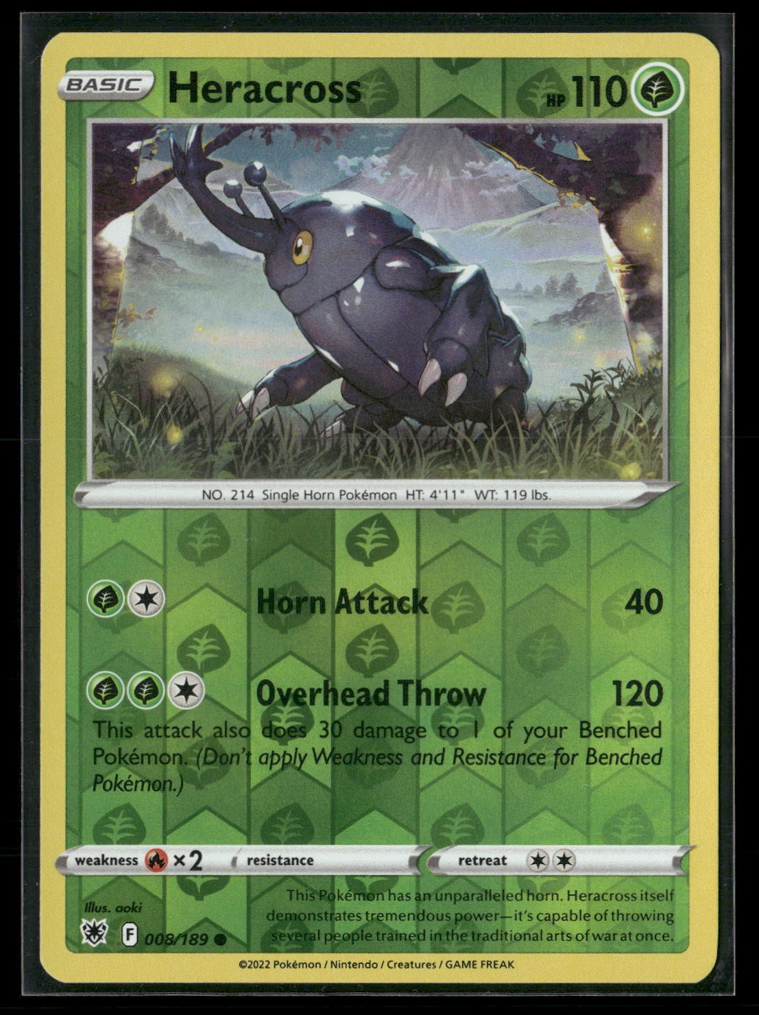 Heracross Reverse Holo Common SWSH10: Astral Radiance 008/189 NM