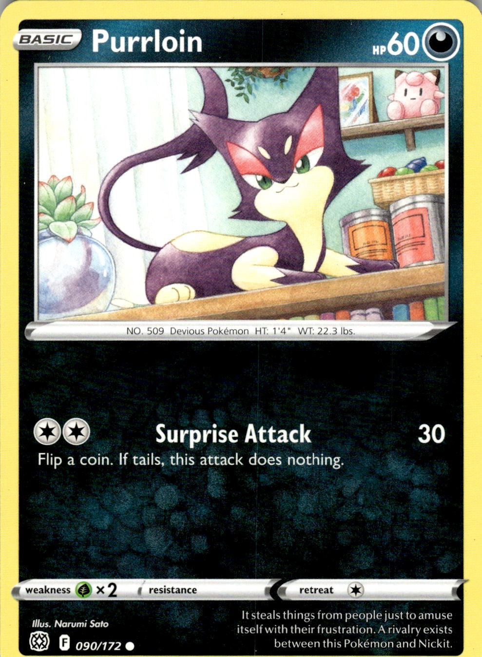 2022 POKEMON PURRLOIN 090/172 COMMON BRILLIANT STARS NEAR MINT