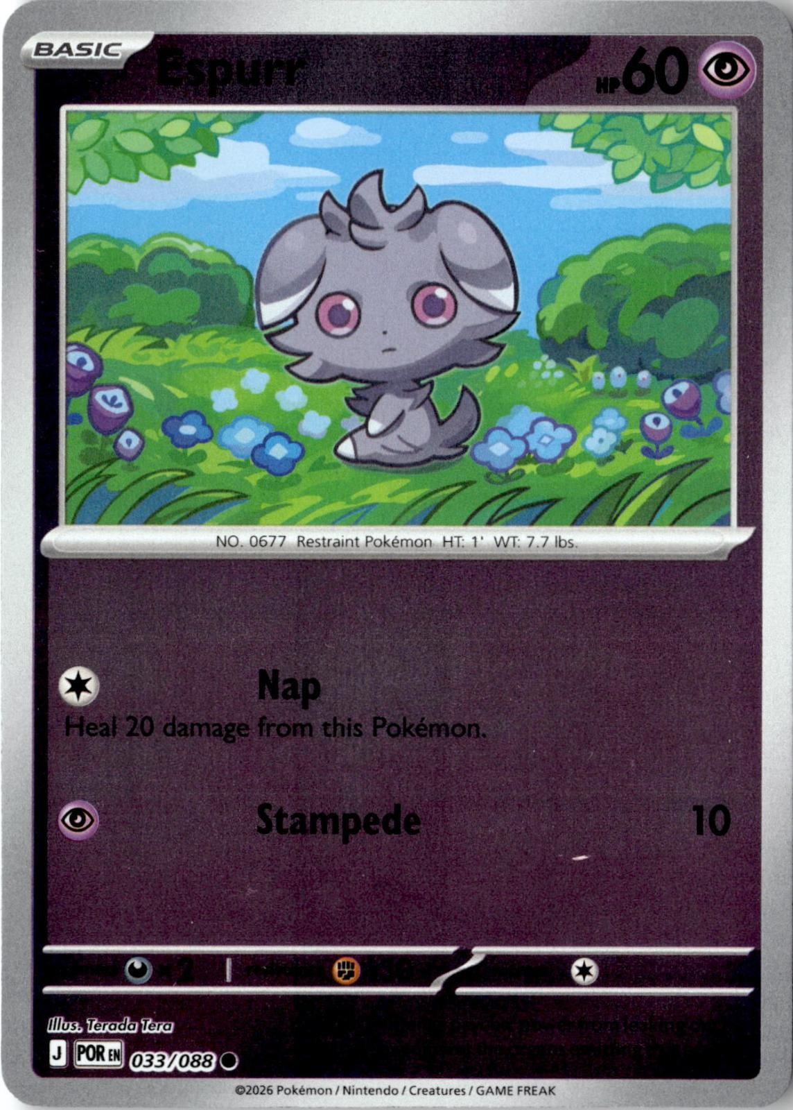 2026 POKEMON ESPURR 033/088 COMMON PERFECT ORDER REVERSE HOLO NEAR MINT