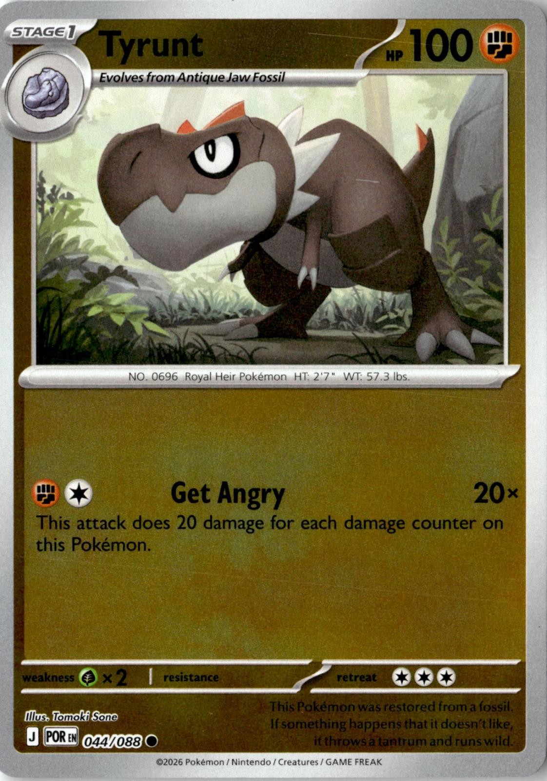 2026 POKEMON TYRUNT 044/088 COMMON PERFECT ORDER REVERSE HOLO NEAR MINT