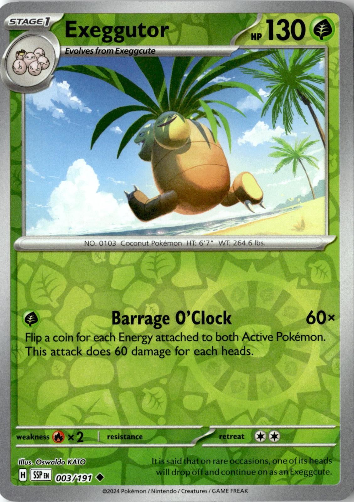 2024 POKEMON EXEGGUTOR 003/191 UNCOMMON SURGING SPARKS REVERSE HOLO NEAR MINT