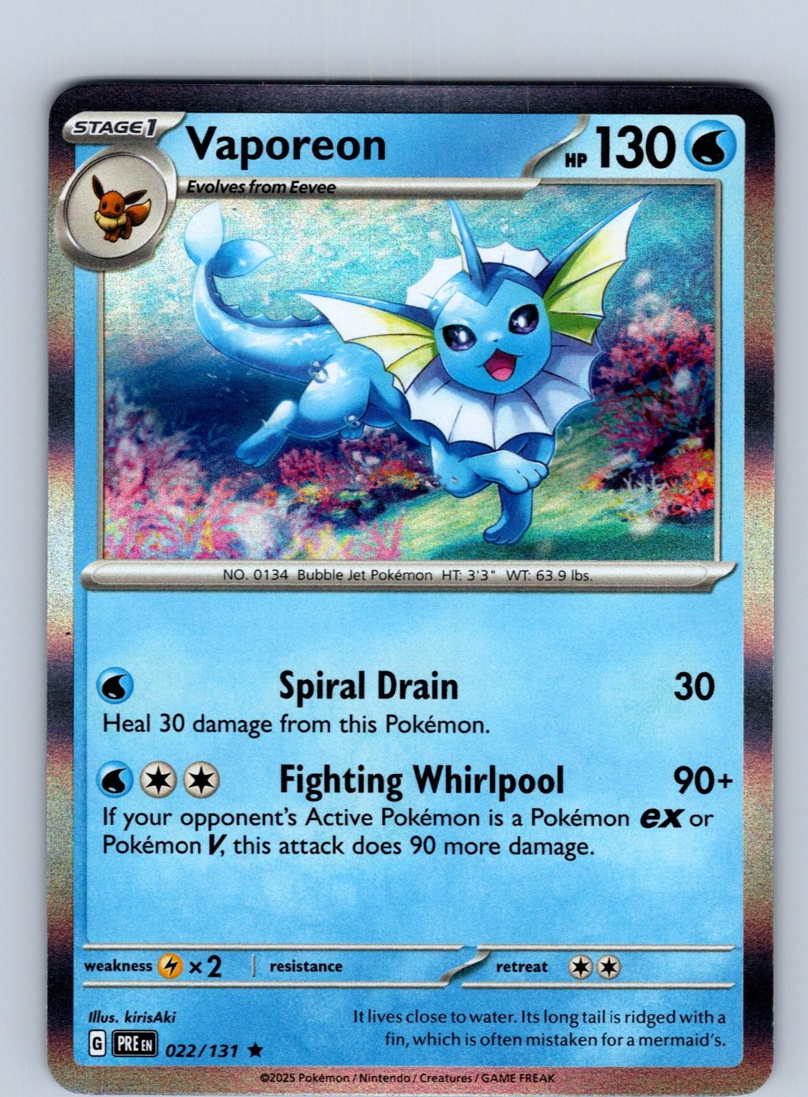 Vaporeon 022/131 Holo Rare Prismatic Evolutions Pokemon Near Mint