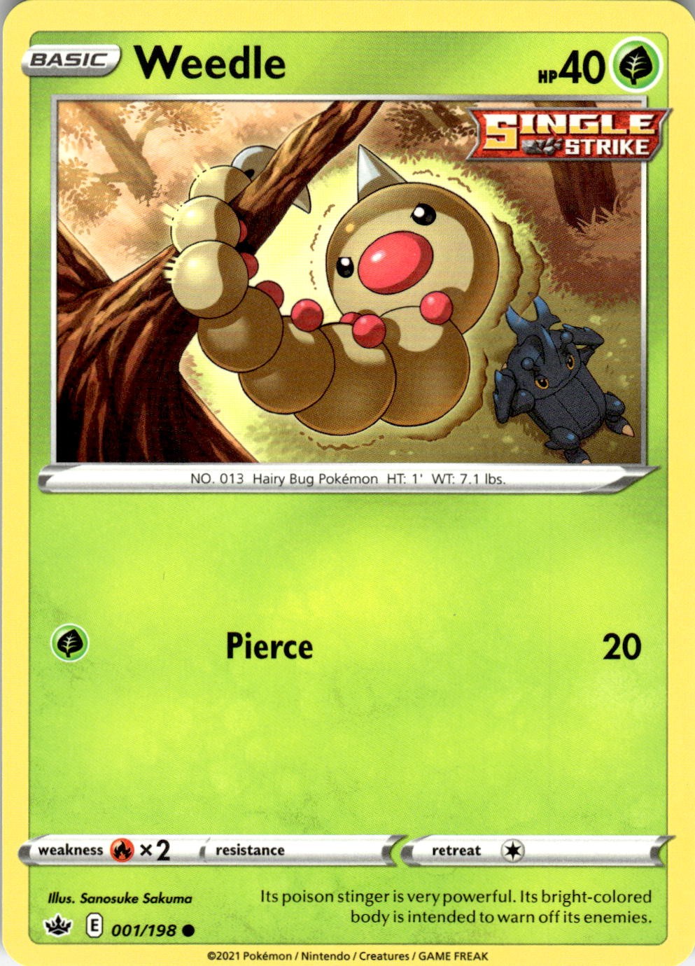 Weedle 001/198 Common Chilling Reign Pokemon Near Mint