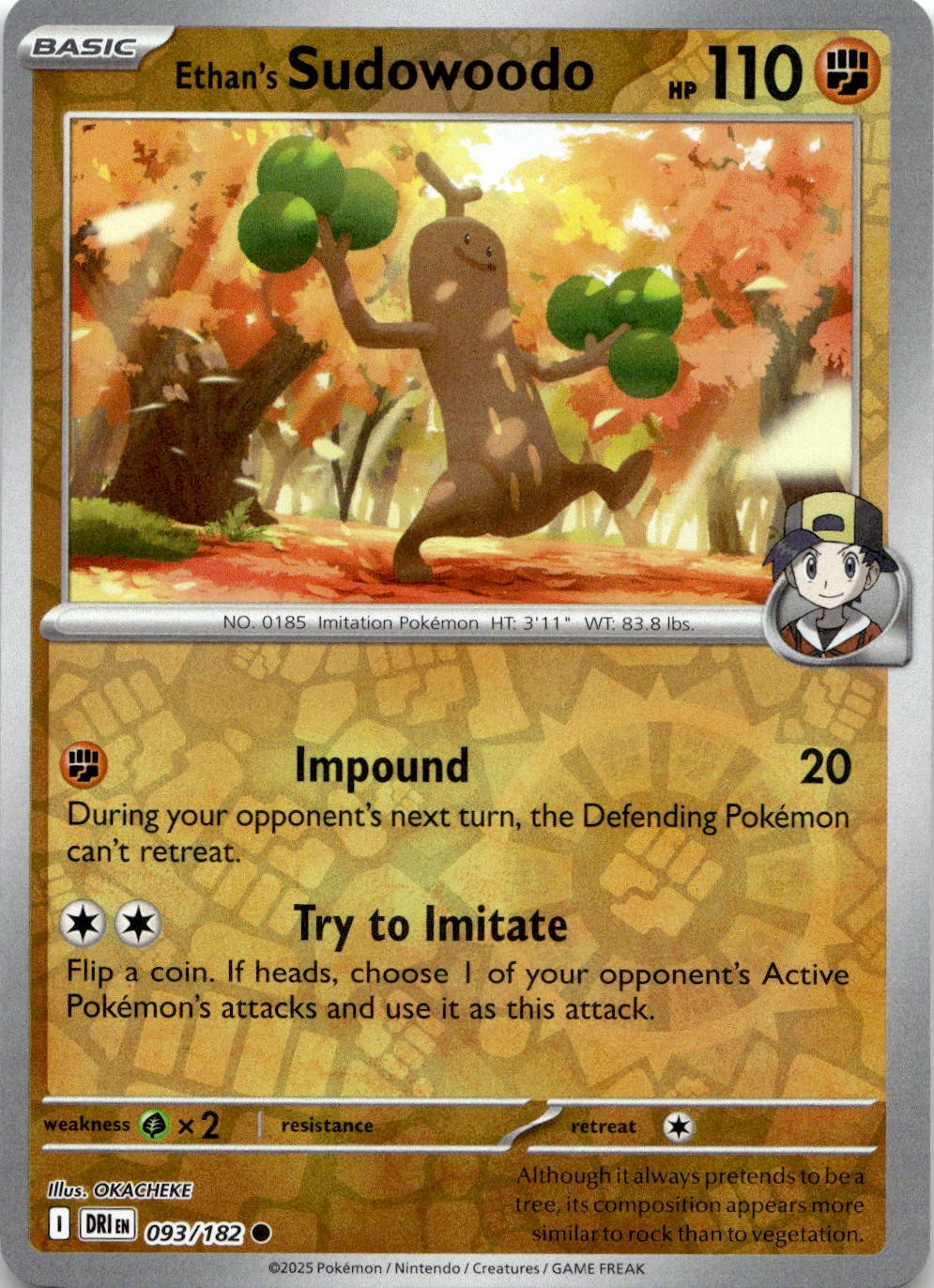 Ethan's Sudowoodo 093/182 Common Destined Rivals Pokemon Reverse Holo Near Mint
