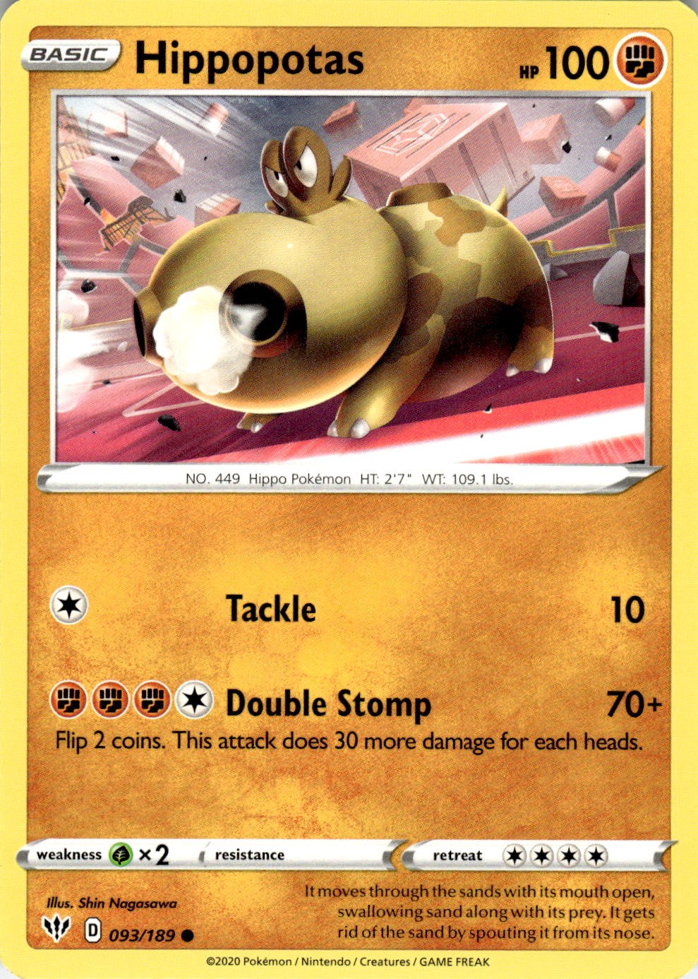 Hippopotas 093/189 Common Darkness Ablaze Pokemon Near Mint