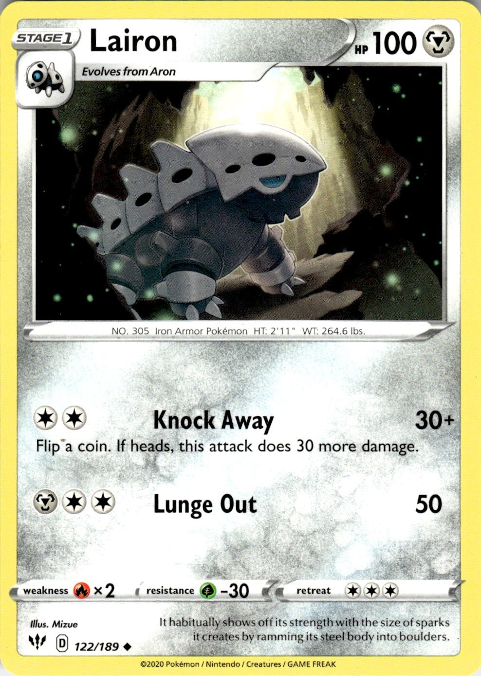 Lairon 122/189 Uncommon Darkness Ablaze Pokemon Near Mint