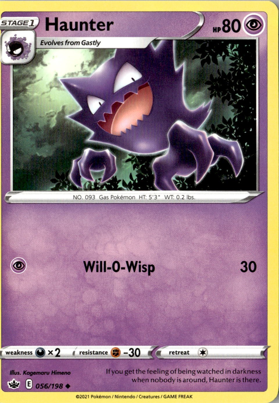 2021 POKEMON HAUNTER 056/198 UNCOMMON CHILLING REIGN NEAR MINT