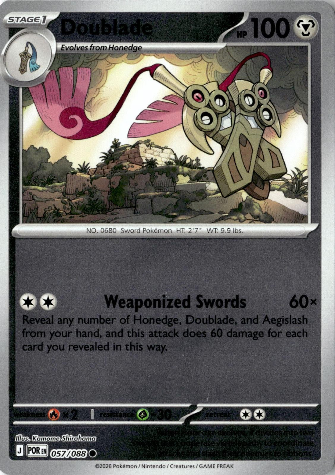 2026 POKEMON DOUBLADE 057/088 COMMON PERFECT ORDER REVERSE HOLO NEAR MINT