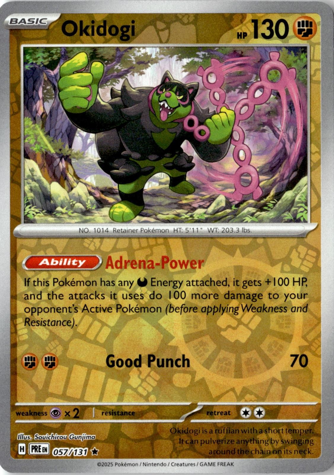 2025 POKEMON OKIDOGI 057/131 RARE PRISMATIC EVOLUTIONS REVERSE HOLO NEAR MINT