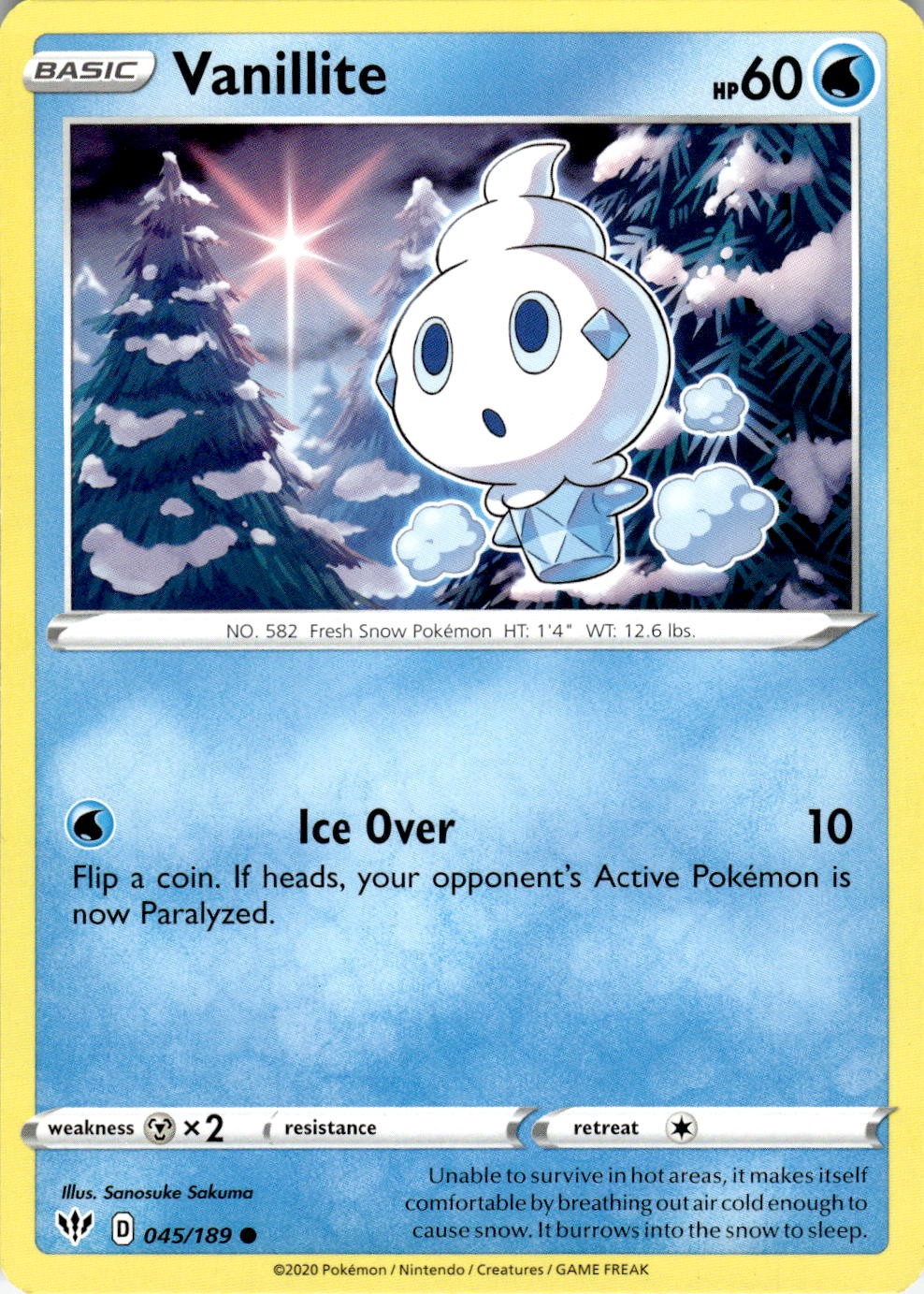 Vanillite 045/189 Common Darkness Ablaze Pokemon NM