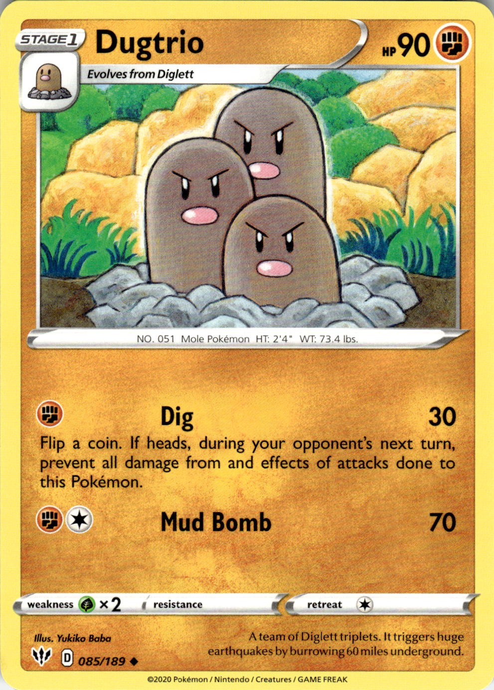 Dugtrio 085/189 Uncommon Darkness Ablaze Pokemon Near Mint