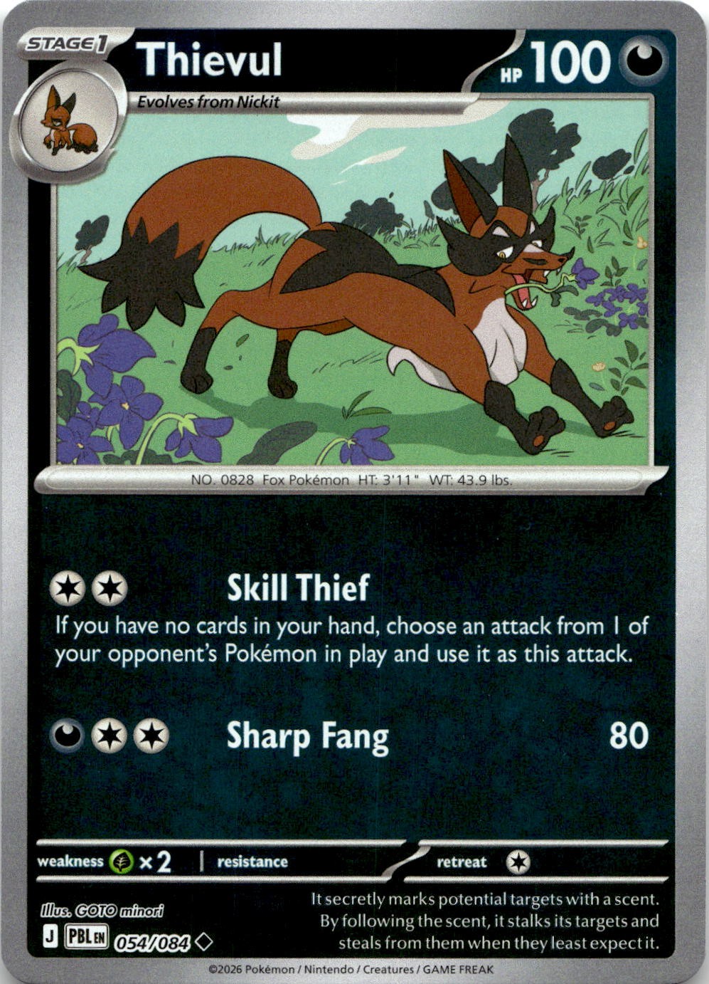 Thievul 054/084 Uncommon Pitch Black Pokemon Reverse Holo Near Mint