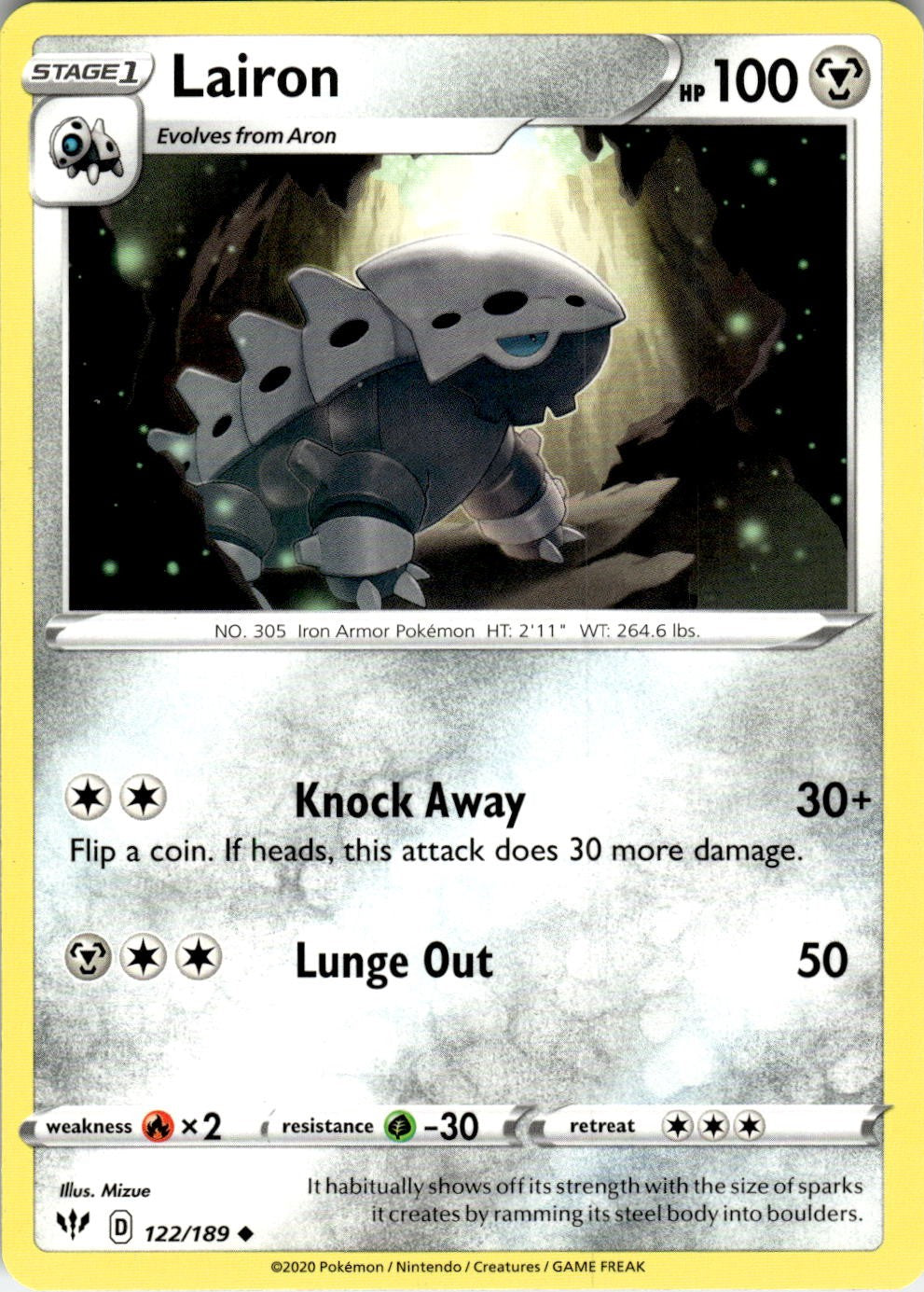 Lairon 122/189 Uncommon Darkness Ablaze Pokemon Near Mint