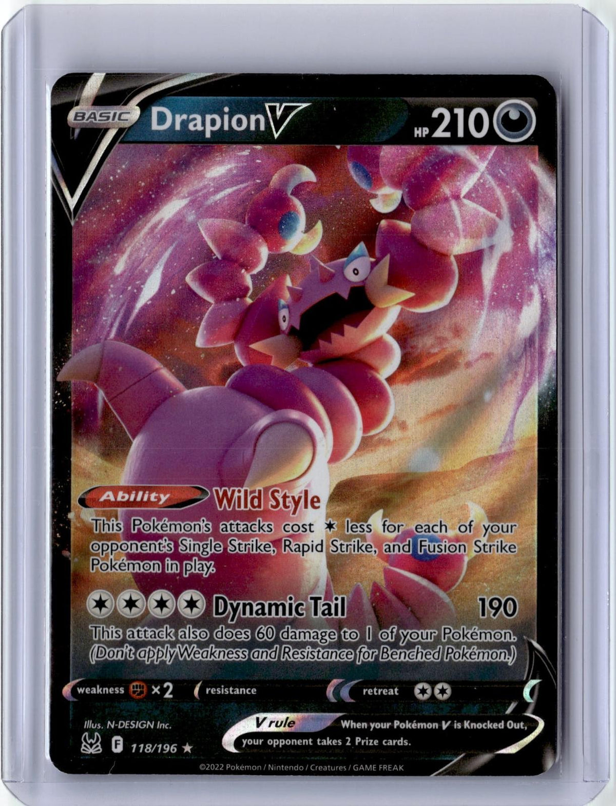 2022 POKEMON DRAPION V 118/196 HOLO V RARE LOST ORIGIN NEAR MINT