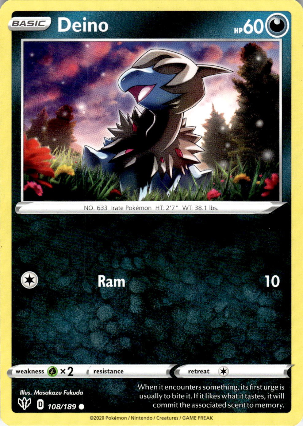 Deino 108/189 Common Darkness Ablaze Pokemon Near Mint