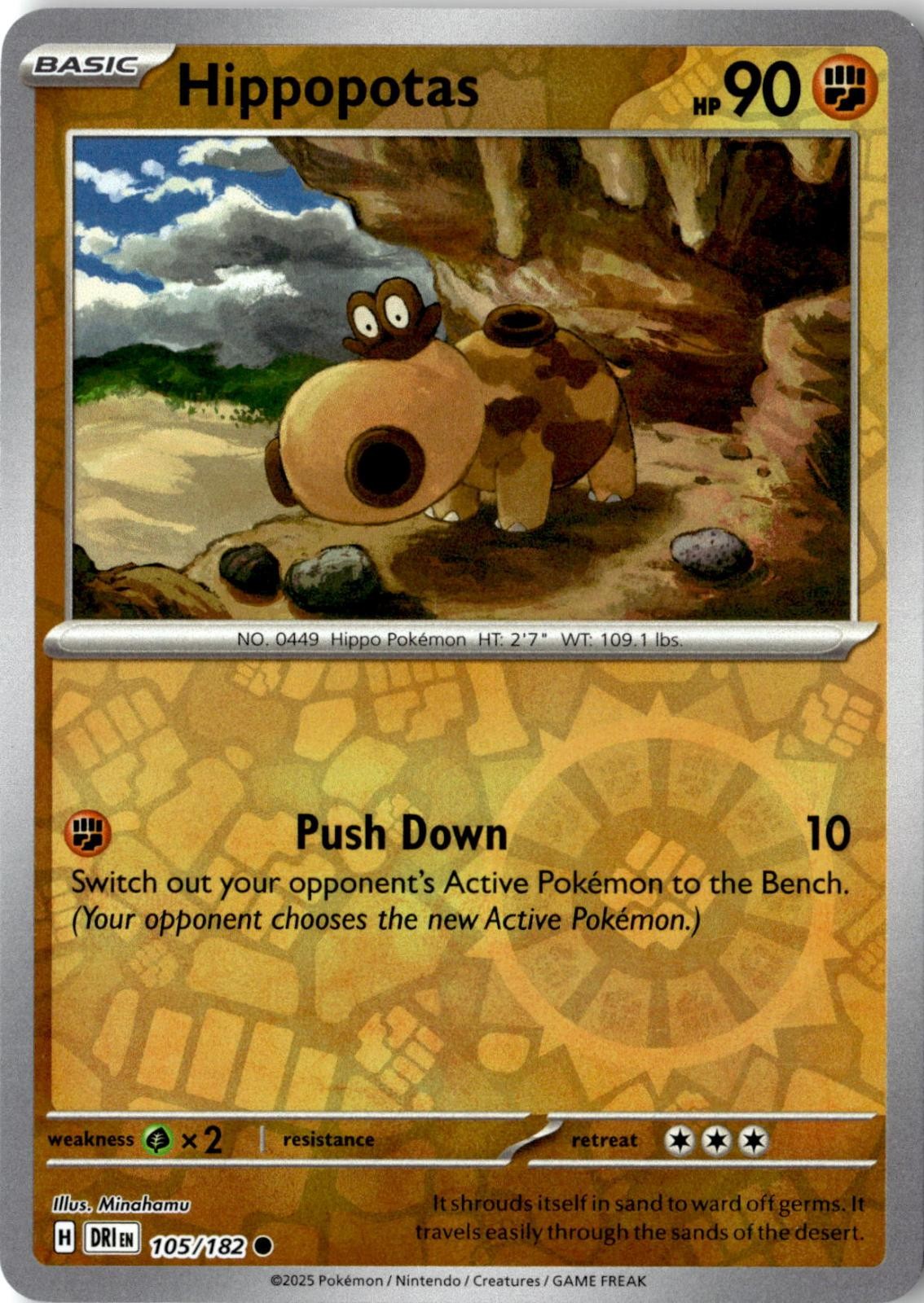 2025 POKEMON HIPPOPOTAS 105/182 COMMON DESTINED RIVALS REVERSE HOLO NEAR MINT