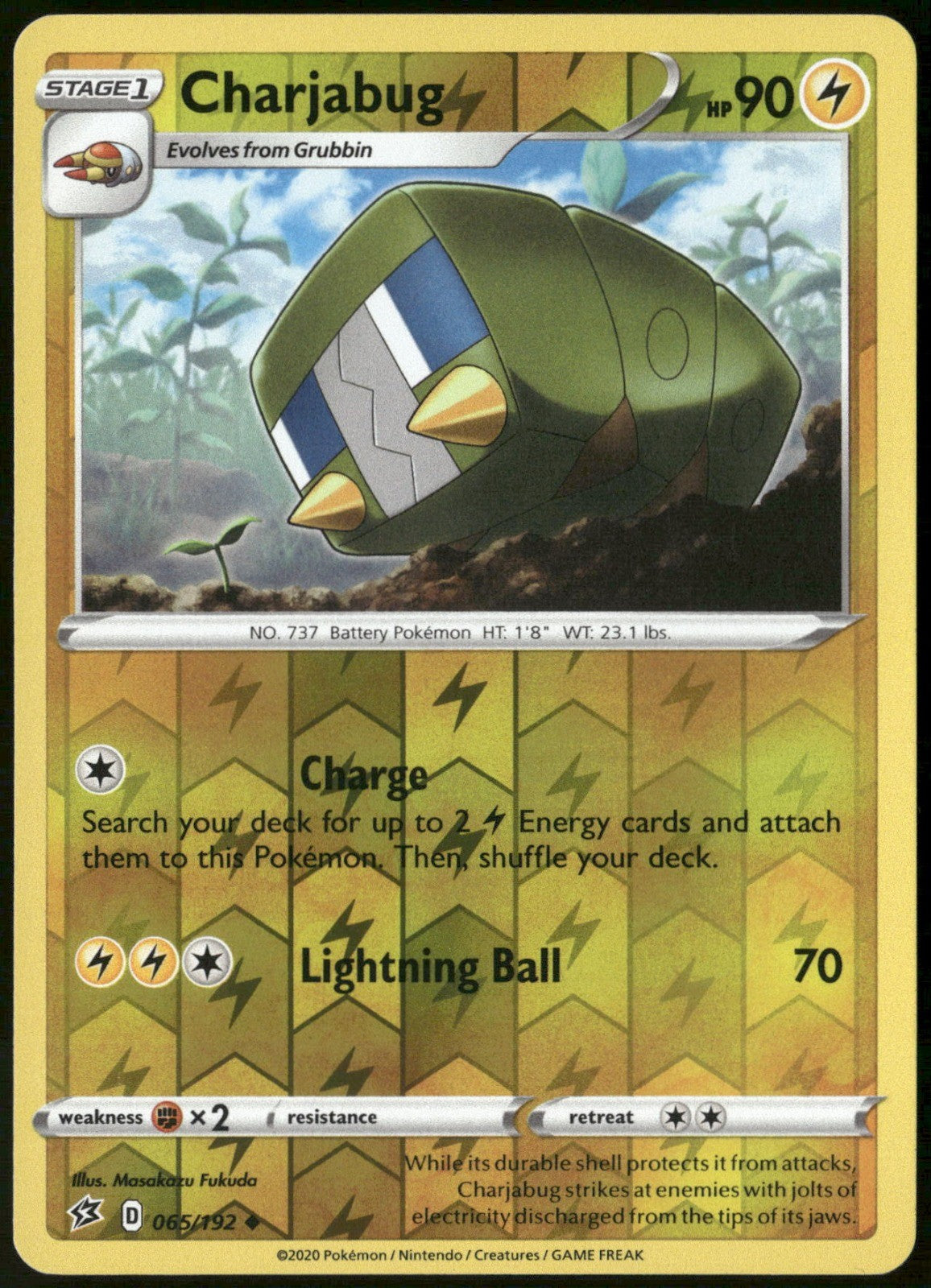 Charjabug Reverse Holo Uncommon SWSH02: Rebel Clash 065/192 NM