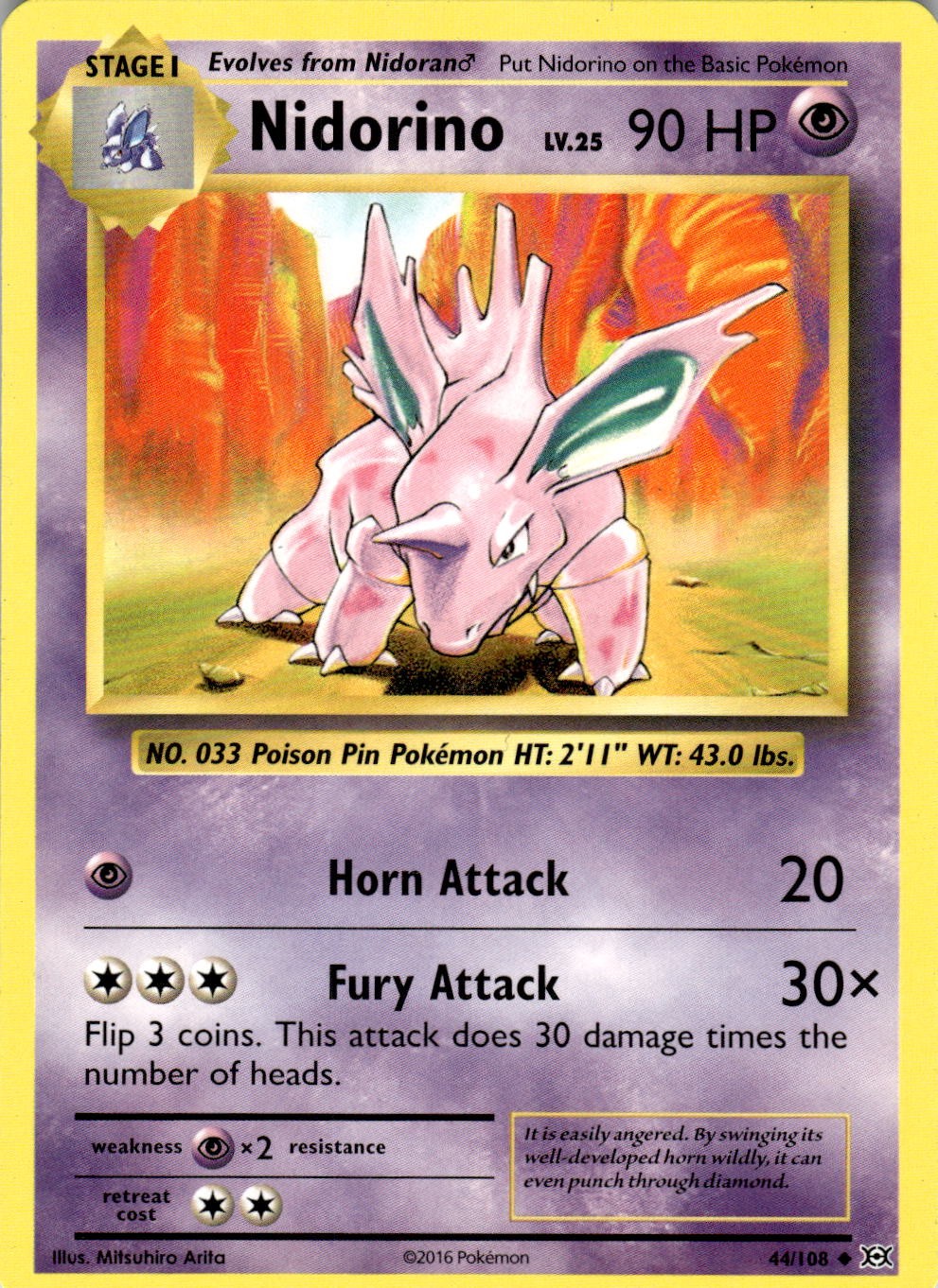 Nidorino 44/108 Uncommon Evolutions Pokemon Near Mint