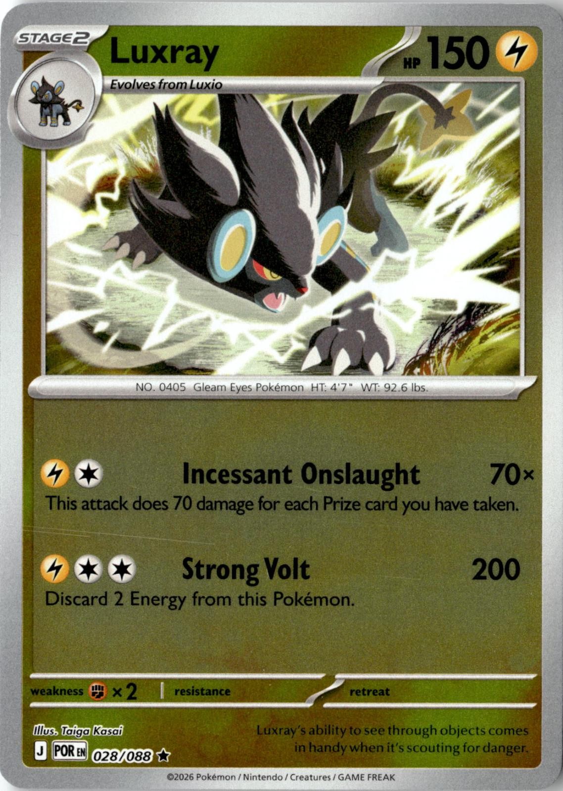 2026 POKEMON LUXRAY 028/088 RARE PERFECT ORDER REVERSE HOLO NEAR MINT