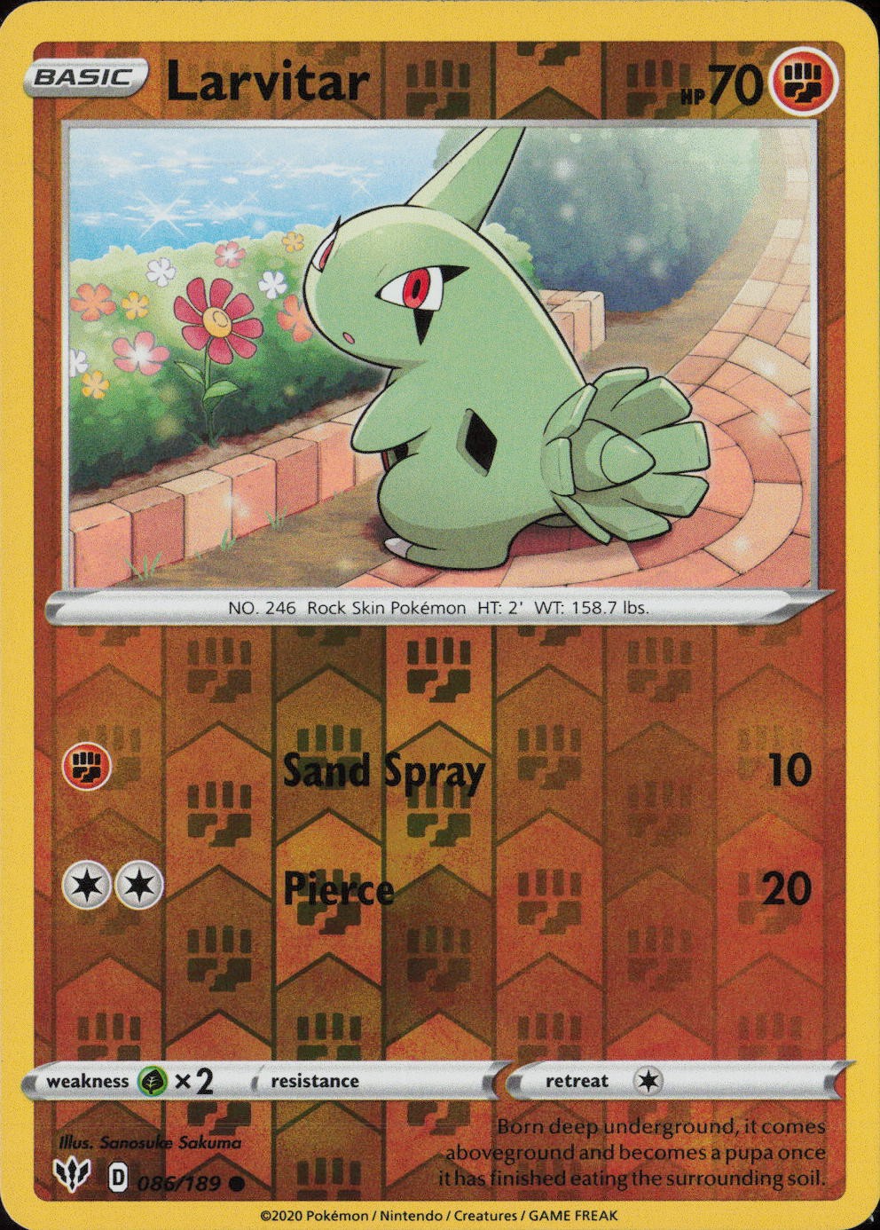 Larvitar Reverse Holo Common SWSH03: Darkness Ablaze 086/189 NM