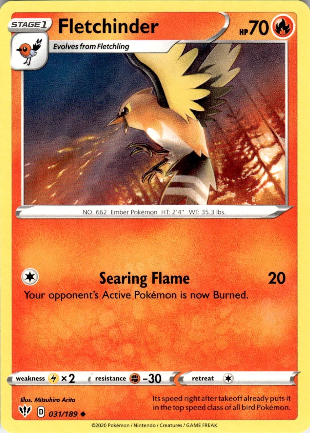 Fletchinder 031/189 Uncommon Darkness Ablaze Pokemon Near Mint