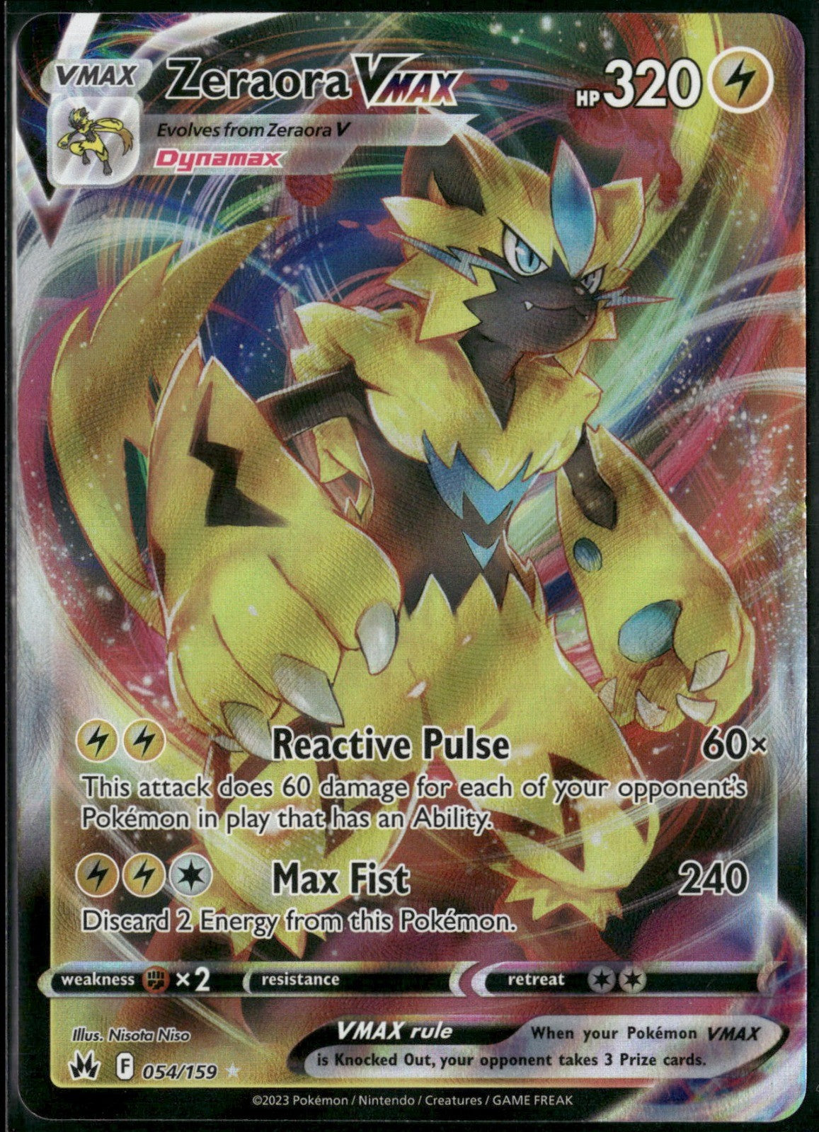 Zeraora VMAX Holo Ultra Rare SWSH: Crown Zenith 054/159 NM