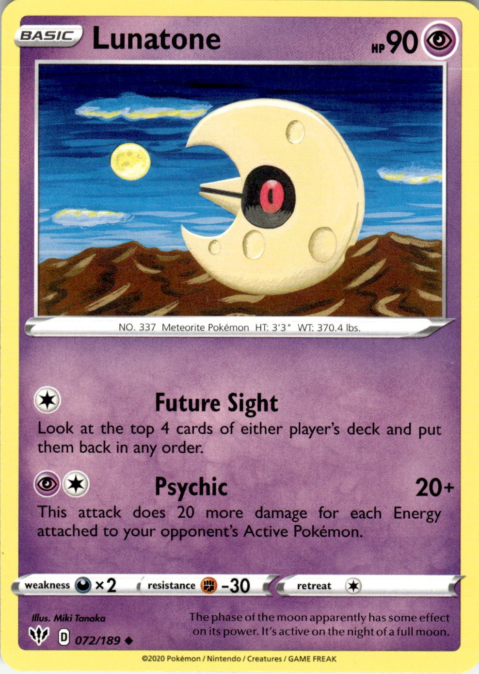 Lunatone 072/189 Uncommon Darkness Ablaze Pokemon Near Mint