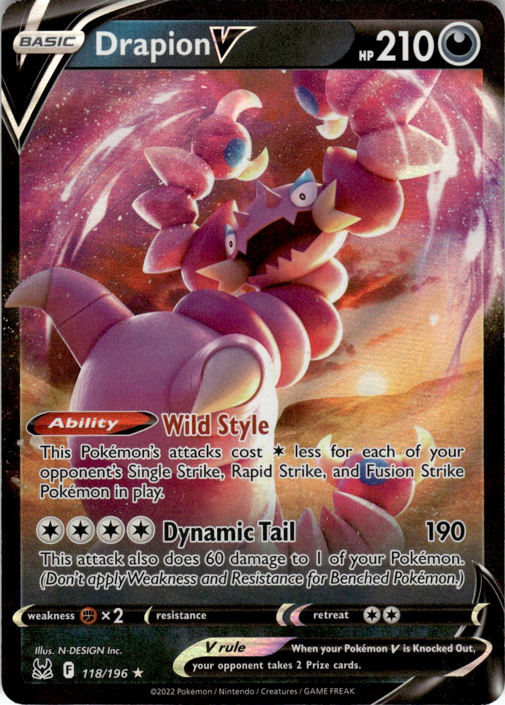 Drapion V 118/196 Holo V Rare Lost Origin Pokemon Near Mint