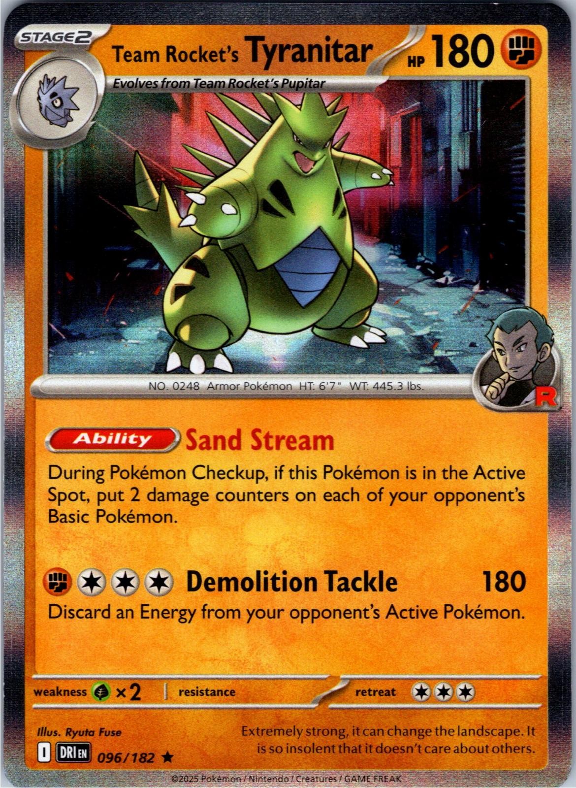 Team Rocket's Tyranitar 096/182 Rare Destined Rivals Pokemon Holo Near Mint