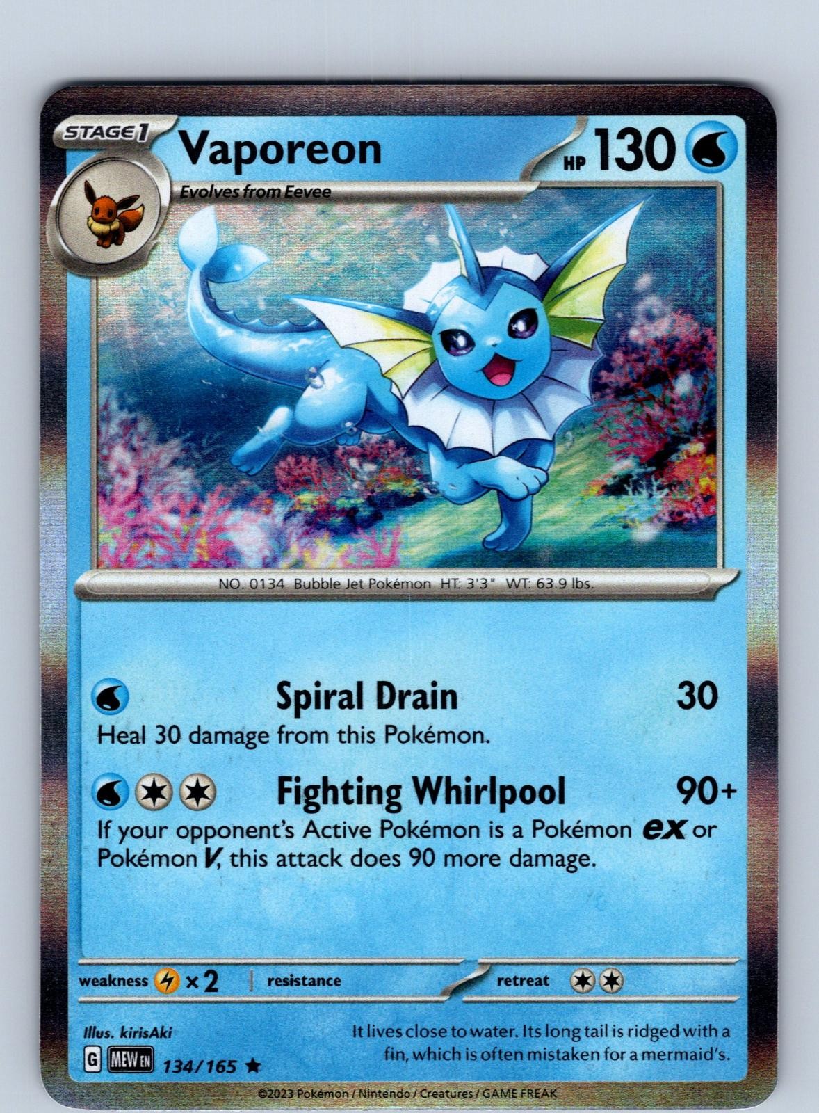 Vaporeon 134/165 Rare 151 Pokemon Holo Near Mint