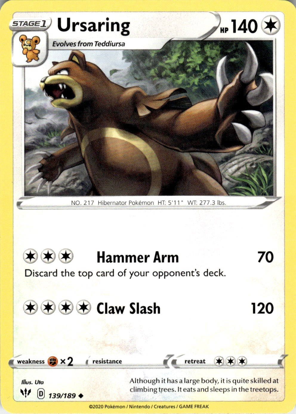 Ursaring 139/189 Uncommon Darkness Ablaze Pokemon Near Mint