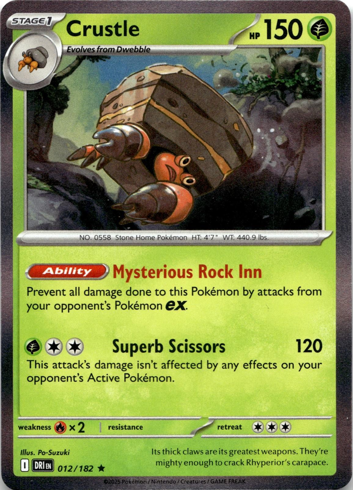 Crustle 012/182 Rare Destined Rivals Pokemon Holo Near Mint
