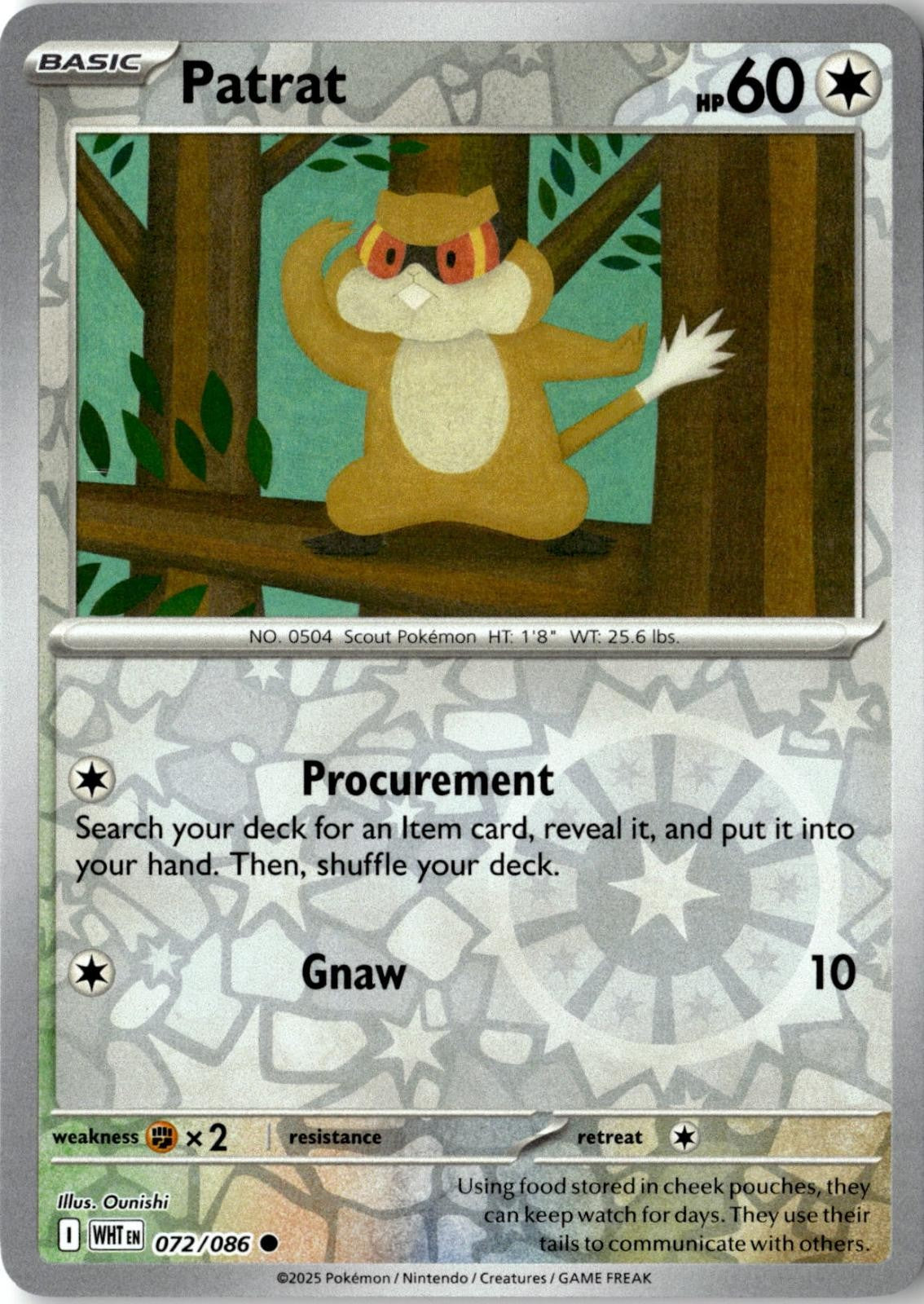 2025 POKEMON PATRAT 072/086 COMMON WHITE FLARE REVERSE HOLO NEAR MINT