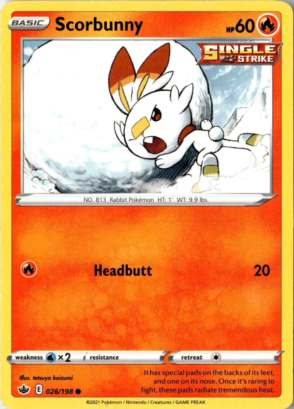 2021 POKEMON SCORBUNNY 026/198 COMMON CHILLING REIGN NEAR MINT