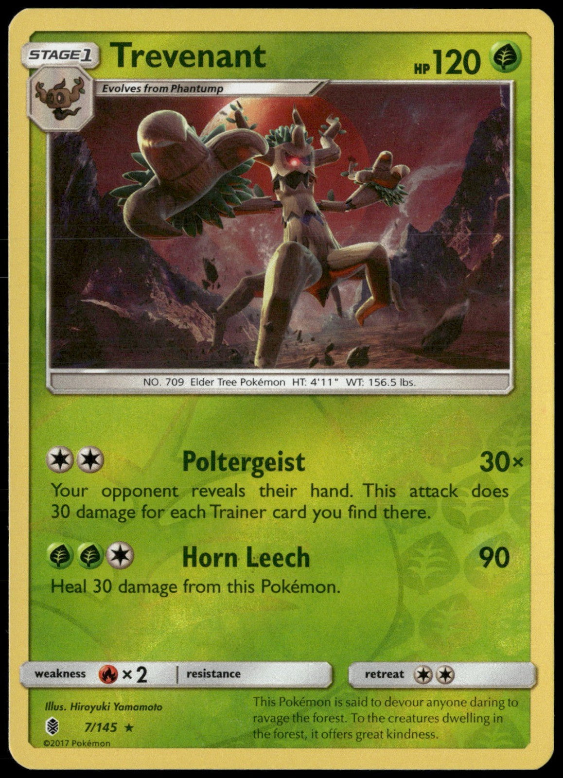 Trevenant Reverse Holo Rare SM - Guardians Rising 7/145 NM