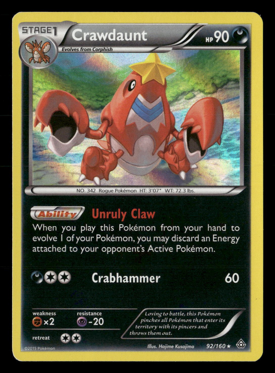 Crawdaunt Holo Rare XY - Primal Clash 92/160 NM