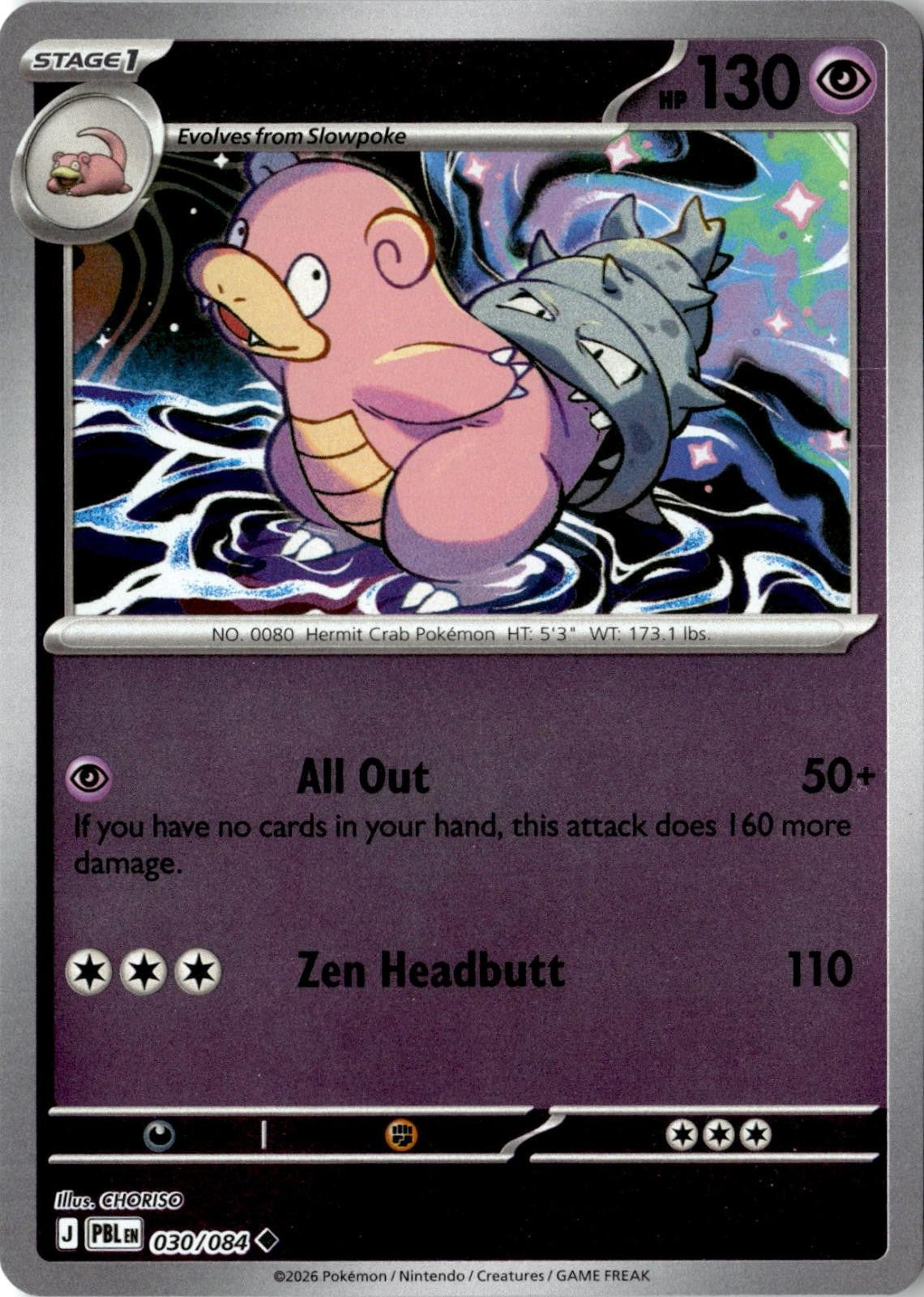 2026 POKEMON SLOWBRO 030/084 UNCOMMON PITCH BLACK REVERSE HOLO NEAR MINT