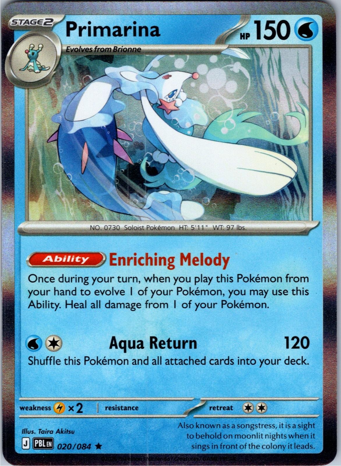 Primarina 020/084 Rare Pitch Black Pokemon Holo Near Mint