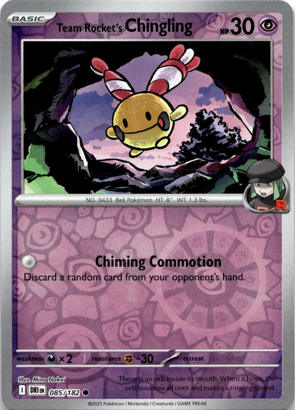 Team Rocket's Chingling 085/182 Common Destined Rivals Pokemon Reverse Holo NM