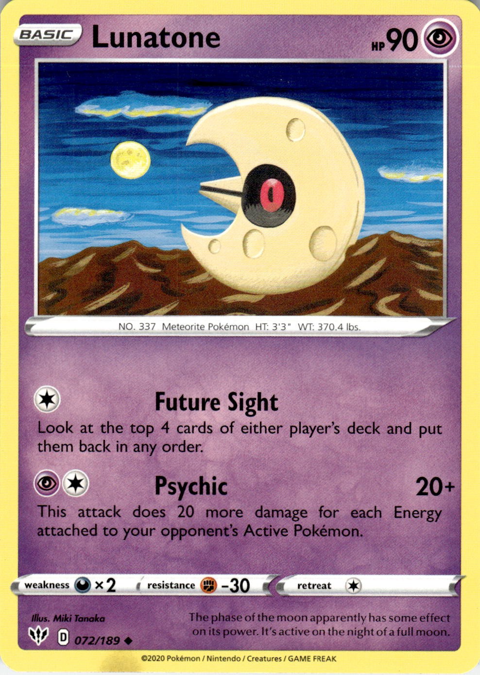 Lunatone 072/189 Uncommon Darkness Ablaze Pokemon Near Mint