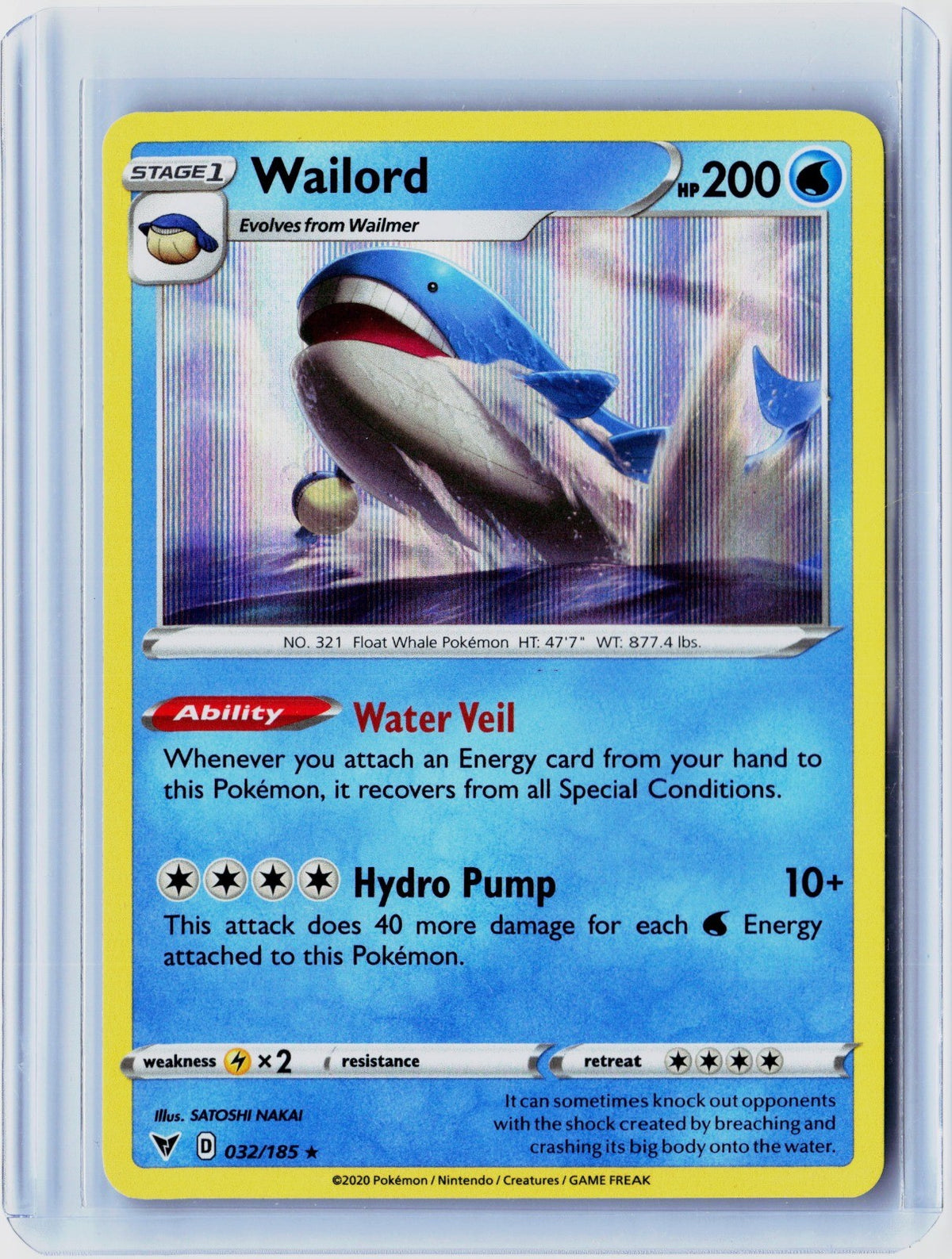 Wailord Holo Rare SWSH04: Vivid Voltage 032/185 NM