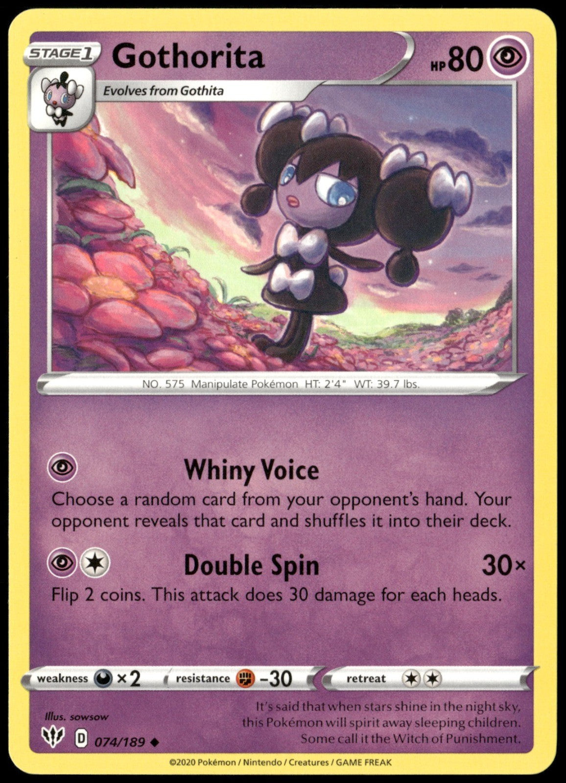 Gothorita Uncommon SWSH03: Darkness Ablaze 074/189 NM
