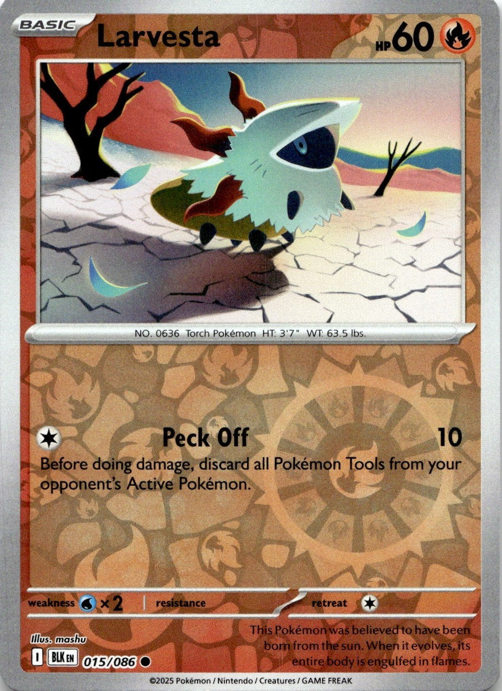 Larvesta 015/086 Common Black Bolt Pokemon Reverse Holo Near Mint