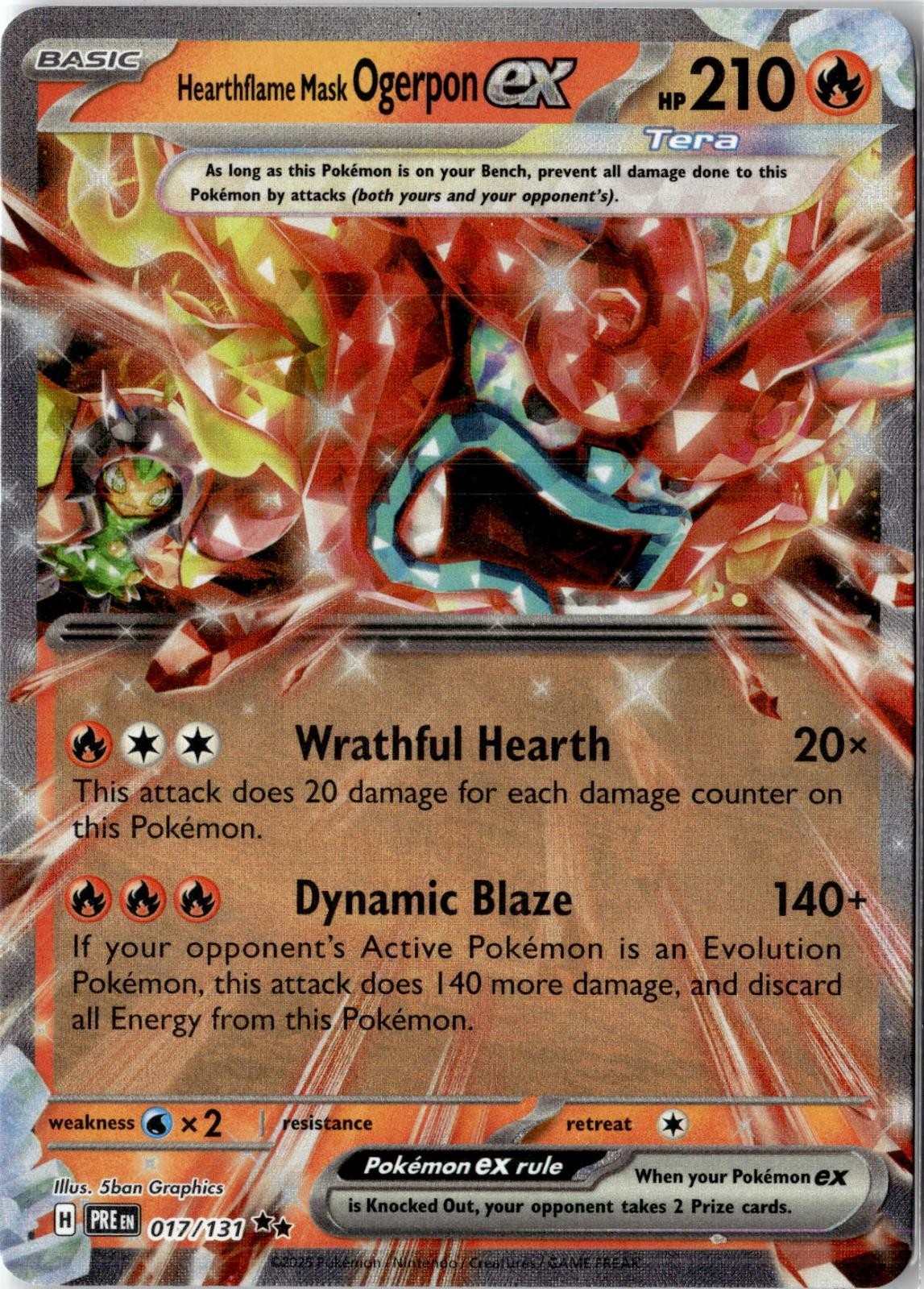 POKEMON HEARTHFLAME MASK OGERPON EX 017/131 HOLO PRISMATIC EVOLUTIONS NM